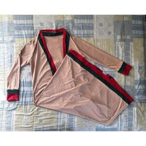 Women's Green Red Striped Long Robe Cardigan Beige Size 5XL